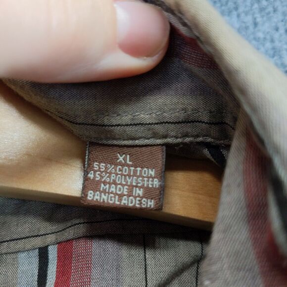 Bit & Bridle Mens Western Shirt Long Sleeve Pearl Snaps Striped SZ XL Brown Red - Picture 12 of 12